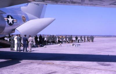 Kelly AFB, Texas C-141 loading dogs and handlers for Viet Nam in February 1966