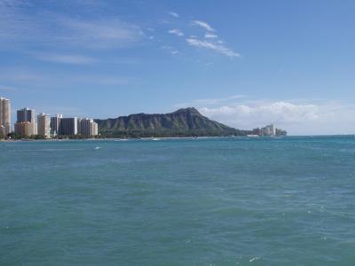 A view of Diamond Head from the pier in front of our hotel