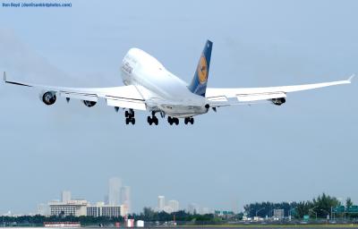 Lufthansa B747-430 D-ABVO climbing out from Miami International Airport aviation stock photo