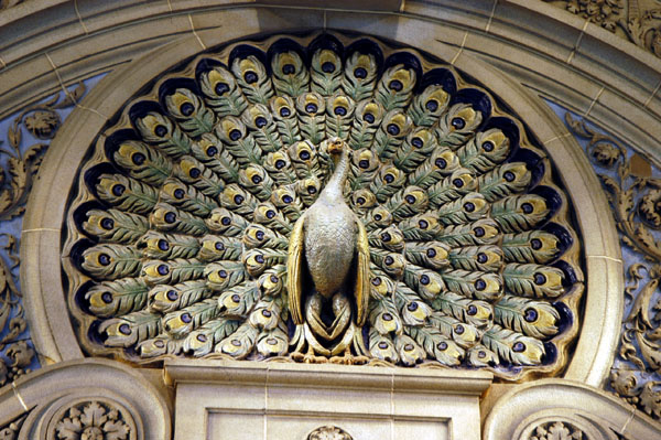 Peacock above the entrance to the Daimaru Department Store, Osaka