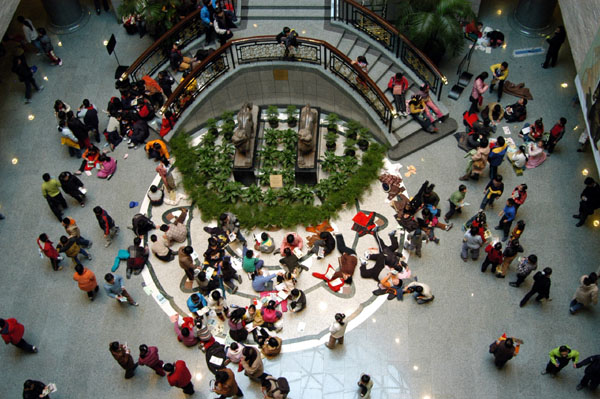 Looking down on the central atrium of the Shanghai Museum