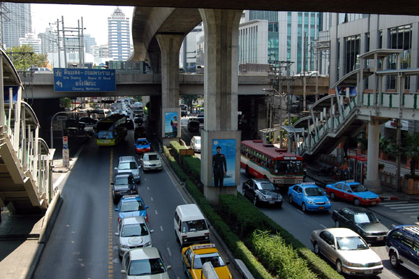 Thanon Sukhumvit below the Sky Train