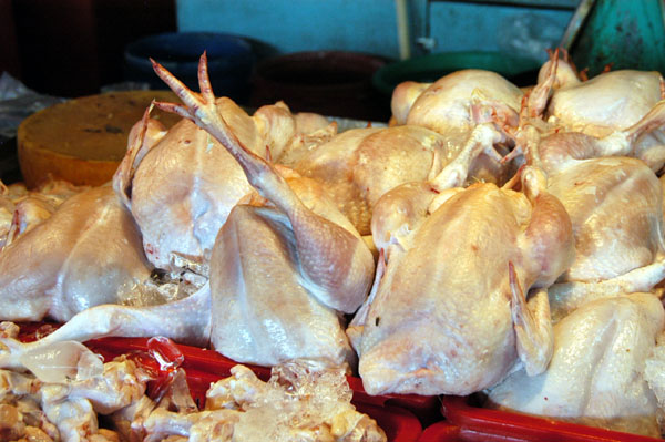 Butchered chickens with feet, Thewet Market