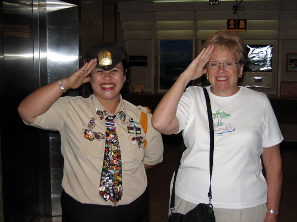 Mom and the elevator lady, Asia Hotel