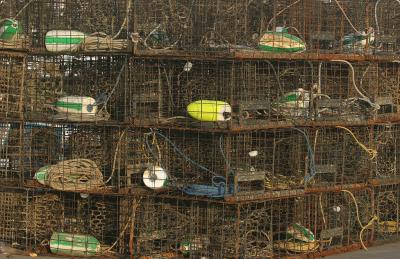 Lobster Traps Sitting On The Dock