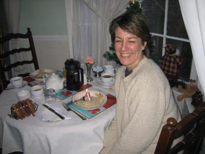 Susan's Birthday breakfast (around 8 am and dark outside still!)