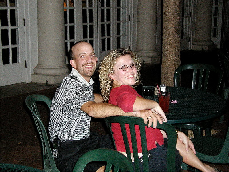Couple at 8.0s outdoor restaurant