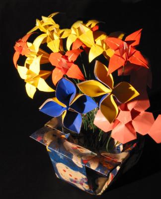Origami flowers and vase