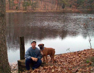 Chris and Biscuit by the lake.