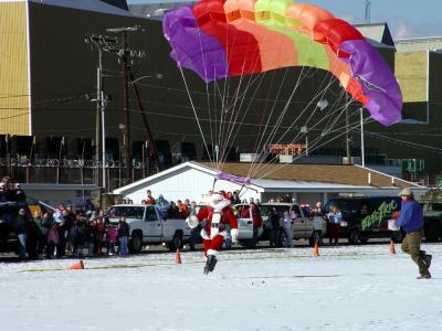 Santa Parachutes in to Oaks Field