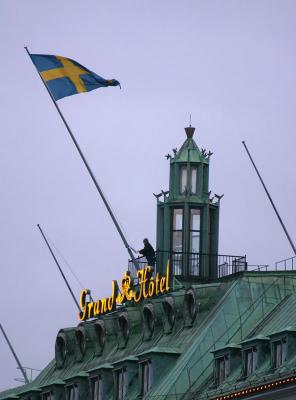 Jan 16: Hoisting the Swedish flag on Grand Hotel