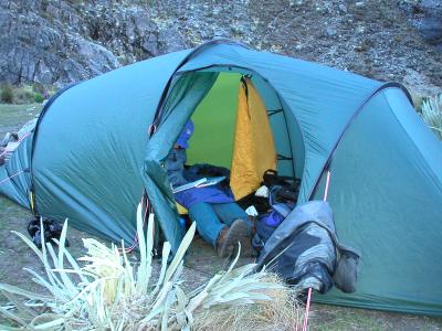 Our tent, Jackies legs