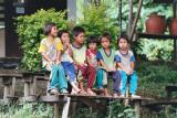 White Karen Children Sitting on a Bench, Chiang Mai Province