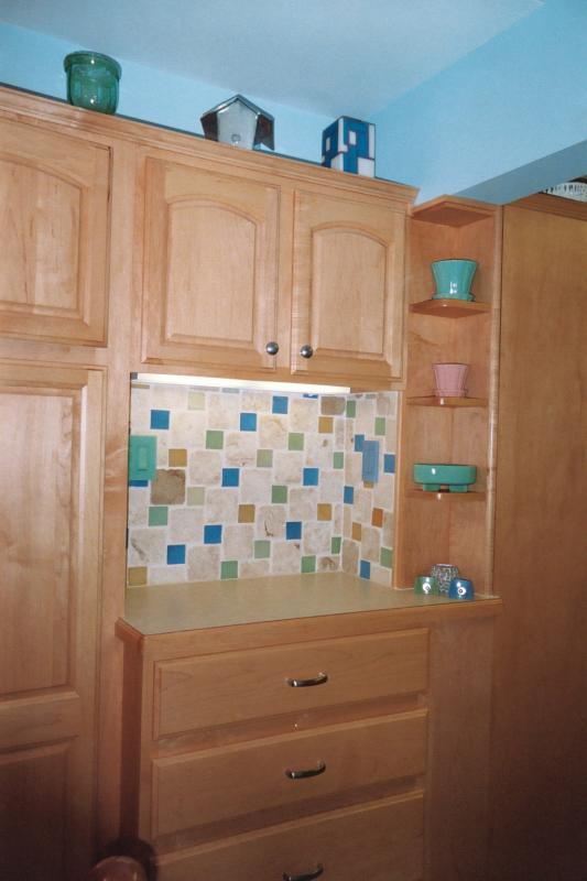Tall workstation behind microwave.  Click on pic for decorative details.