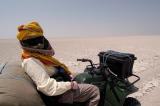 Karen on the ATV, Magkadikadi Pans, Botswana