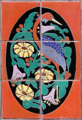 Flamingo and flowers tile