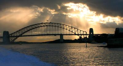 Striking sunset over harbour