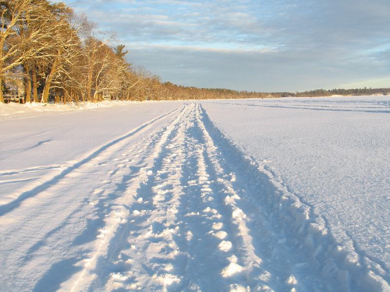 snowmobile trail on Lake Bemidji