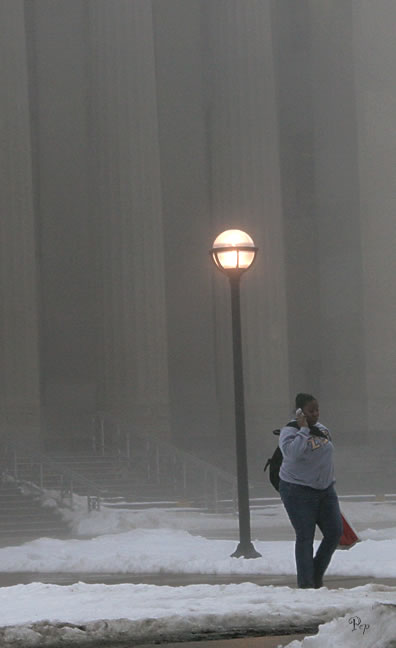 U-M Campus in fog