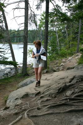 Charlotte on Ship Harbor Nature Trail near the Seawall Campground in Acadia National Park, Maine.
