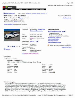 1967 Porsche 911S / 911R Clone - eBay Apr 12, 2005 $60,000 - Page 1
