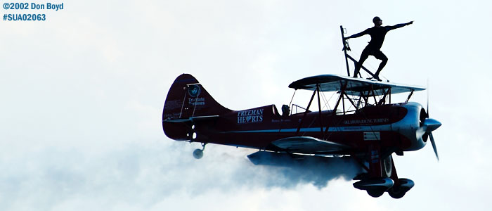 Jimmy Franklins jet powered Waco UPF-7 bi-plane aviation air show stock photo