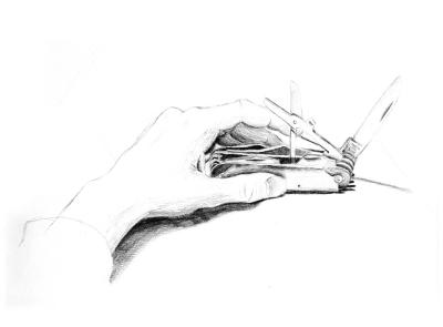 Left Hand with Swiss Army Knife Pencil