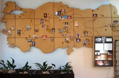 An illustrated map of Turkey on museum wall