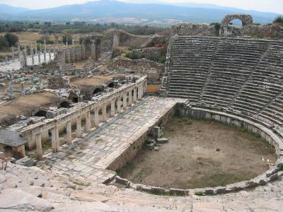 Seating was for over 10,000.  Built by the Greeks in the 1st C. and enlarged by Marcus 
Arelius.  It later became an arena for gladiators and wild animals.