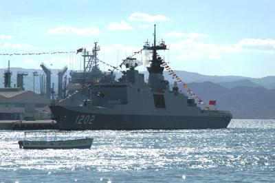 The Kang Ting, a French-built (Lafayette class) Taiwanese frigate part of a 3-ship squardon on a port visit in Aqaba