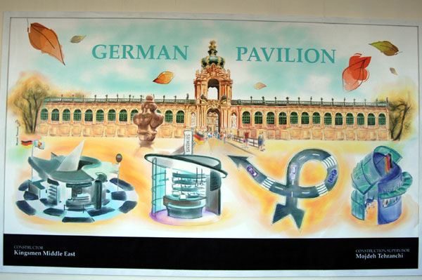The German pavilion is based on the Kroentor at the Zwinger in Dresden
