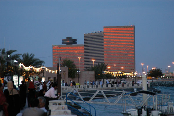Dubai Hyatt at sunset along the Creek