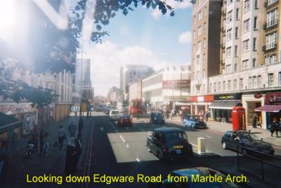 Looking down Edgware Road from Marble Arch.