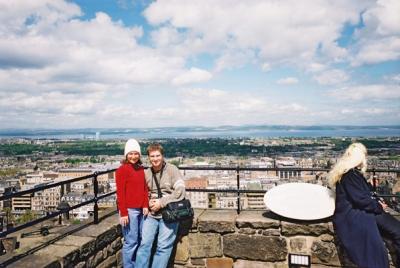 At one of the many lookouts on 'Edinburgh Castle', truly fantastic place, lots of history.  The view behind us is 'New Town'.