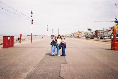 With Julie's cousins Helena and Katie in Blackpool.  On our way (eventually) to Pleasure Beach, the famous fun park.
