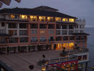 The hotel at dusk