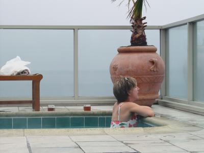 Enjoying the spa and the view (from the top of the hotel)