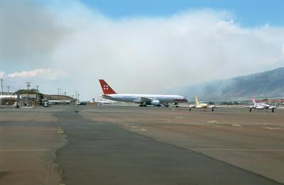 22N-03 Smoke over Kahului Airport from burning cane fields