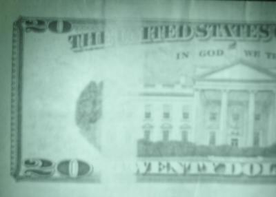 New S $20 taken with IR.  Interesting and not just on this $20.