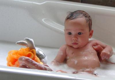 In the bath - 3 months