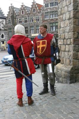 Two Guards at  Gravensteen, a 12th century Castle of Count, Gent