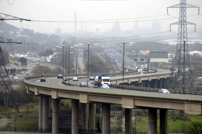 M4 heading east with Port Talbot steel works in background