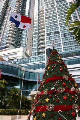 beautiful Christamas tree and Panama flag