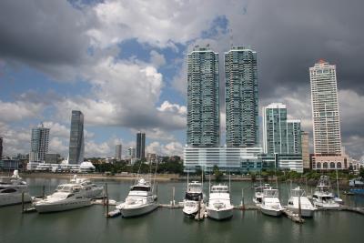 Panama City skyline and nice boats