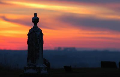 Tombstone with Sunset (Stone in focus)