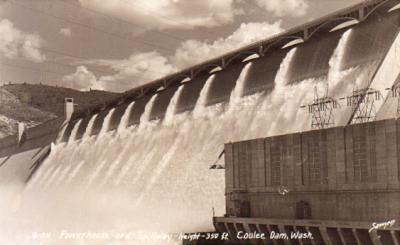 Powerhouse and Spillway ...Grande Coulee Dam...Height 350 feet