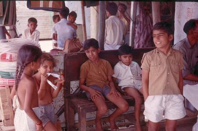 Circa 1969 Kids at shop