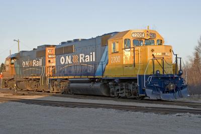 GP40-2 2200 was recently acquired by Ontario Northland, made its first visit to Moosonee April 11/12, 2005.