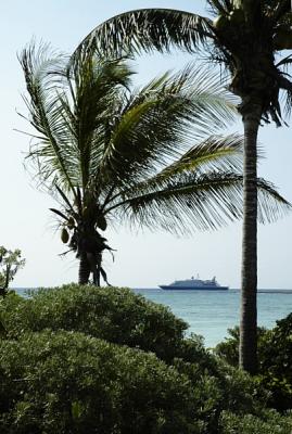 Small cruise ship at anchor near Xpu-Ha