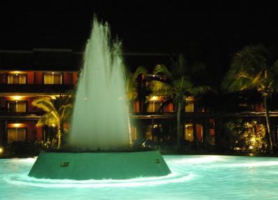 Pool fountain at night